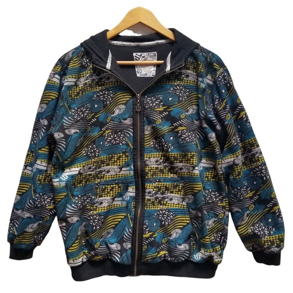 word industries Jackets & Blazers - Vintage World Industries Zip Up Heavy Hoodie Jacket Abstract Print Youth XL